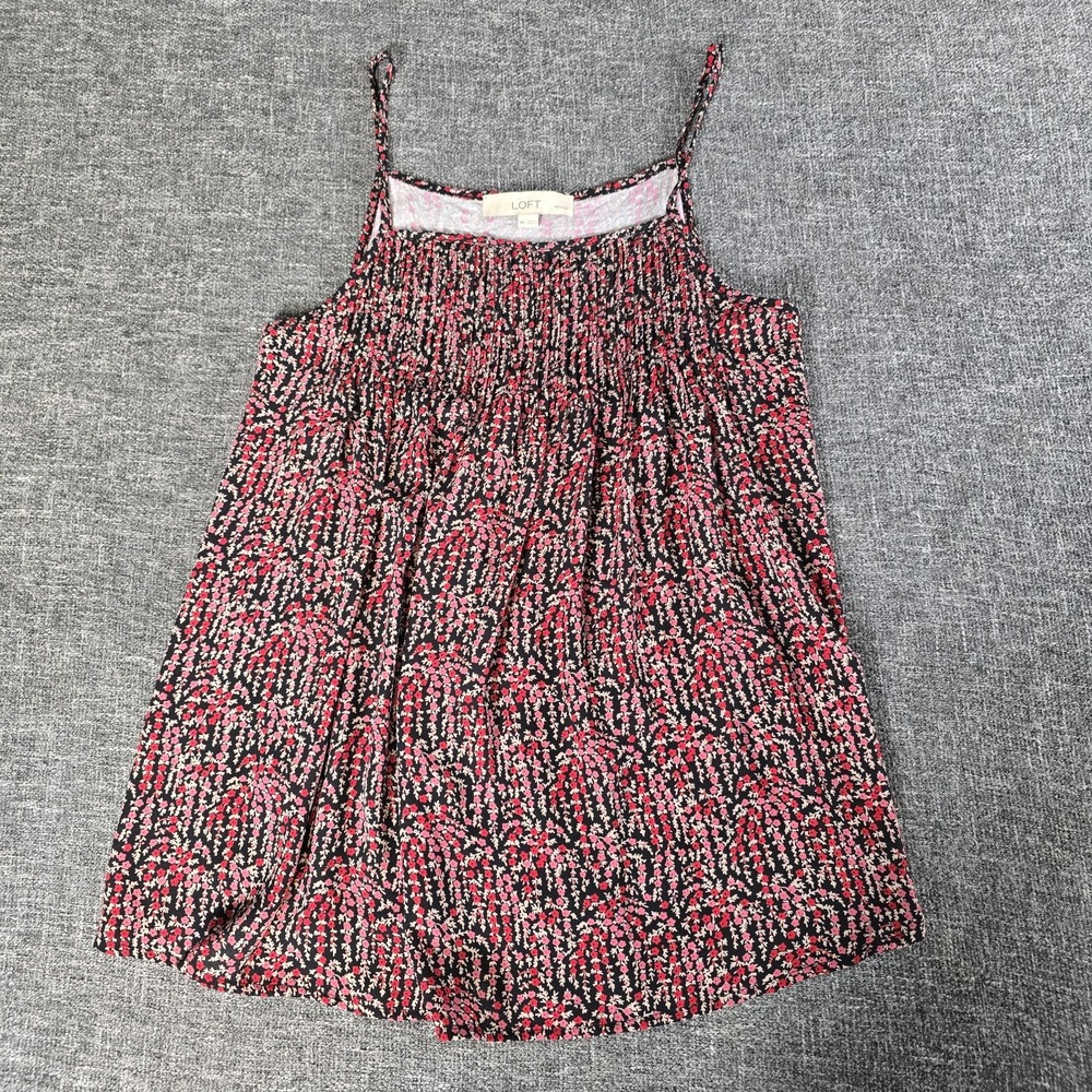 LOFT Petites Floral Smocked Cami Top Pink Red Black MP 439710